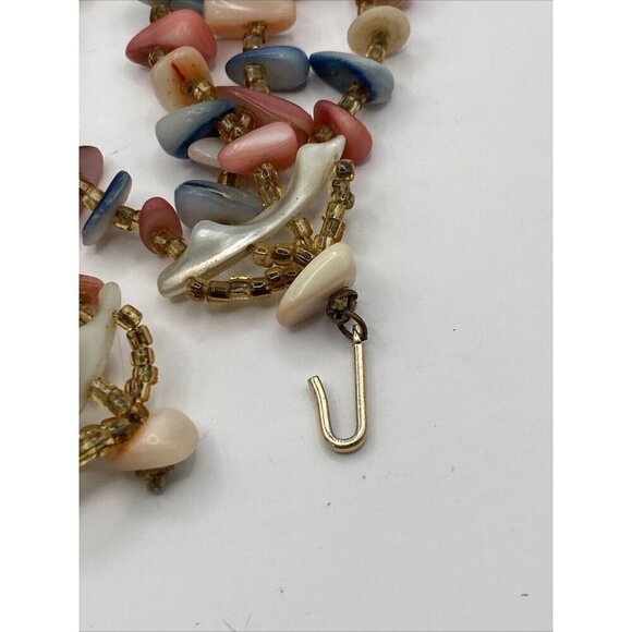 Shell  Necklace Choker Vintage Multi Strands Pastel Colors 13” Japan - Picture 7 of 8